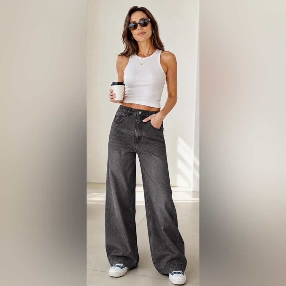 EMMIOL Women's Wide Leg Jeans Baggy High Rise Trendy Y2K Grunge New with Tags